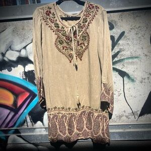 Embroidered Knee Length Boho Hippie Chic Dress